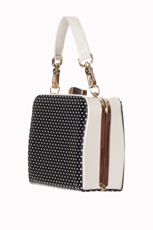 Sac à main vintage NO MERCI blanc et noir à pois blancs de Banned, Londres