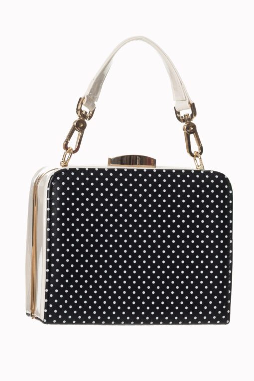 Sac à main vintage NO MERCI blanc et noir à pois blancs de Banned, Londres