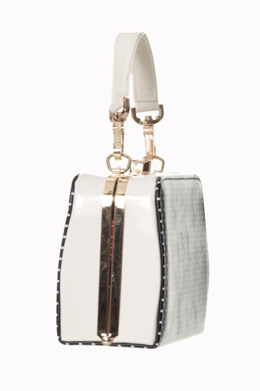 Sac à main vintage NO MERCI blanc et noir à pois blancs de Banned, Londres