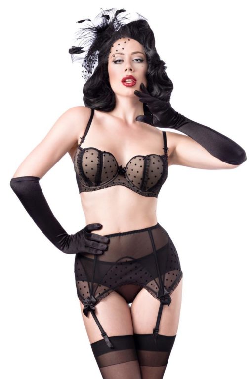 Ensemble de lingerie tulle noir à pois, 4 pièces, Belsira