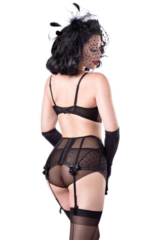 Ensemble de lingerie tulle noir à pois, 4 pièces, Belsira