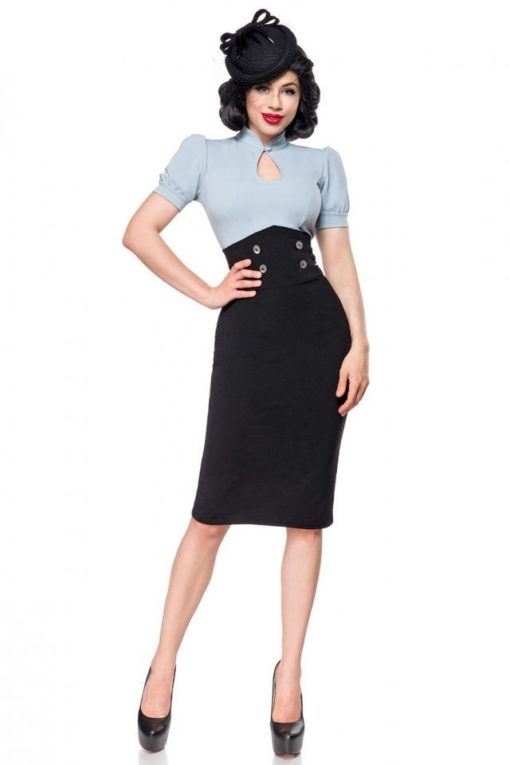 Jupe crayon noire vintage taille haute, style 40's