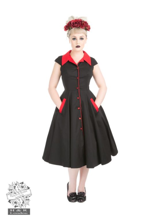 Robe swing noire et rouge 50's Hearts & Roses
