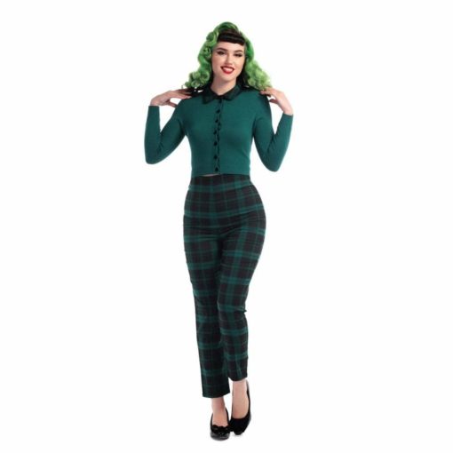 Pantalons  BONNIE à carreaux verts et noirs style rétro, forme cigarette, Collectif