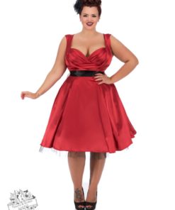 Robe swing en satin rouge, style années 50, grande taille