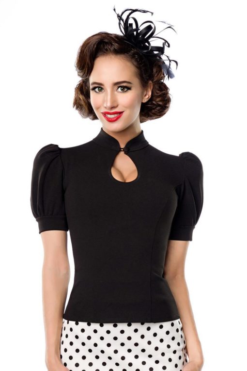 Blouse jersey noir, style années 40, à manches bouffantes, Belsira