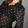 Blouse en voile noir imprimés cœurs dorés, style vintage