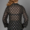 Blouse en voile noir, imprimés coeurs dorés, style vintage.