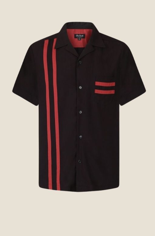 chemise de bowling noire et rouge