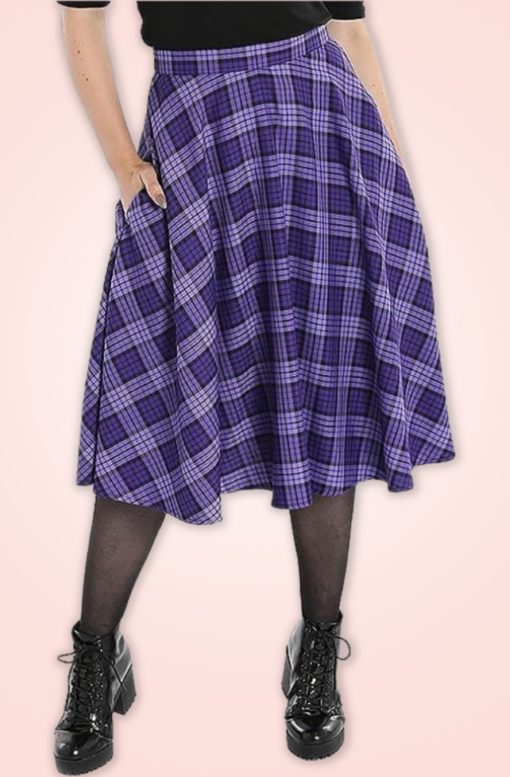 Jupe swing retro, tartan violet, Hell Bunny