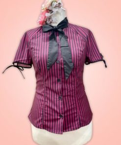 chemiser chemise blouse top reto vintage années 50 50s fifties secretaire rayé noir fushia rose bordeaux noeud col cintré unique vintage