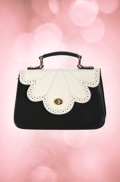 Sac à main style rétro, noir et vernis blanc, Lost Queen – Image 2