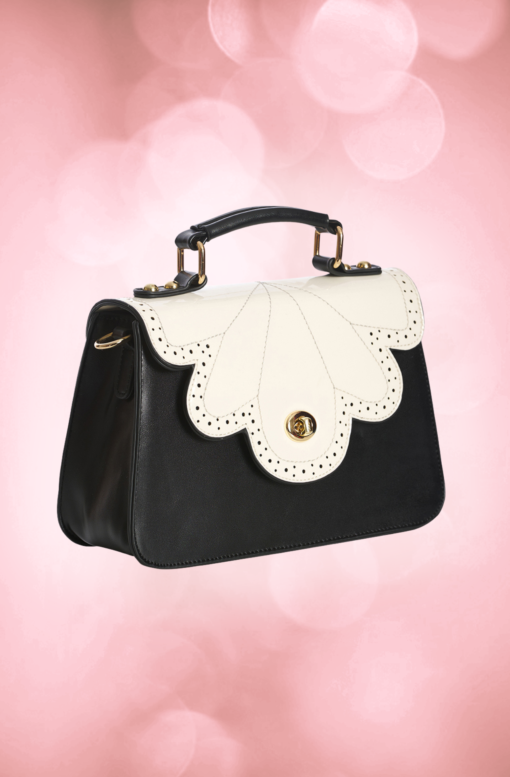 Sac à main style rétro, noir et vernis blanc, Lost Queen