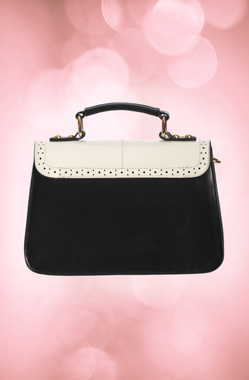 Sac à main style rétro, noir et vernis blanc, Lost Queen – Image 5