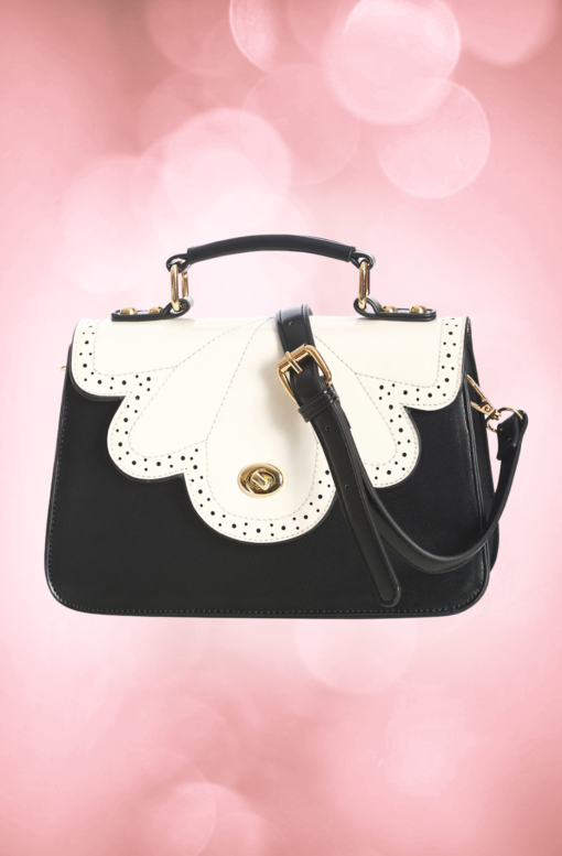 Sac à main style rétro, noir et vernis blanc, Lost Queen – Image 6