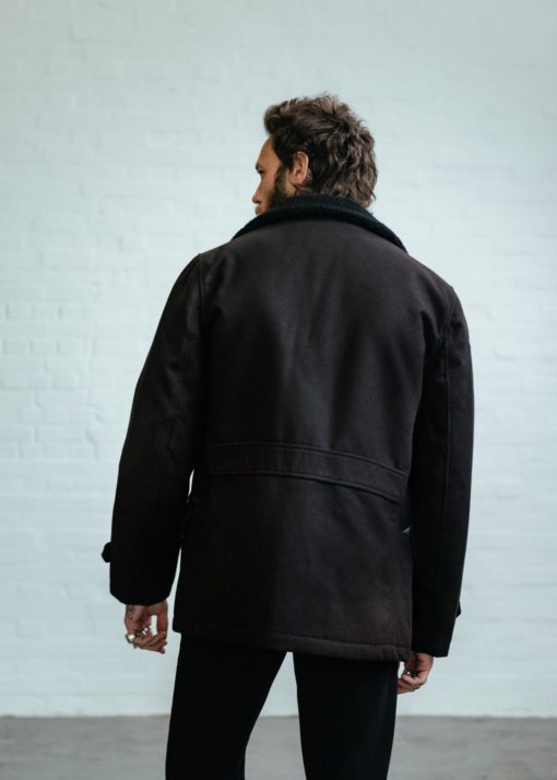 Veste noire chaude, style vintage, col fausse fourrure, Chet Rock – Image 2
