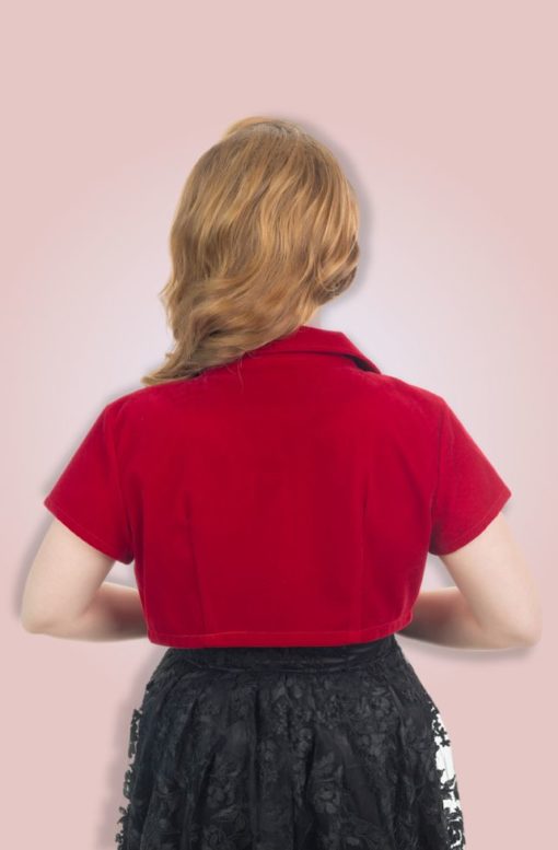 Boléro style vintage, velours rouge, petite manche, Hearts and Roses – Image 2