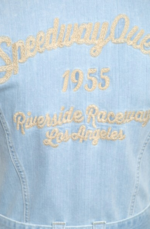 Robe trapèze style vintage, denim clair et manches courtes, Queen Kerosin – Image 3
