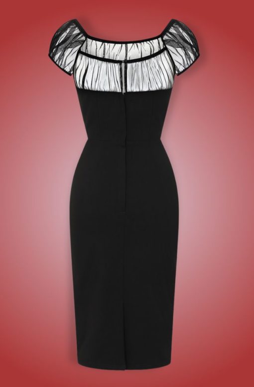 Robe crayon noire style rétro, manches courtes en tulle, Collectif – Image 3