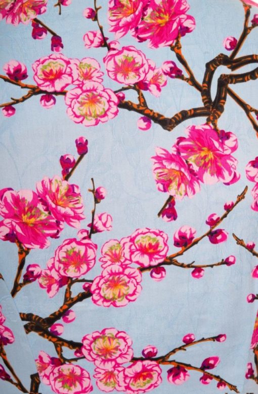 Robe swing style vintage, manche courtes, bleu ciel et fleurs, Banned – Image 3