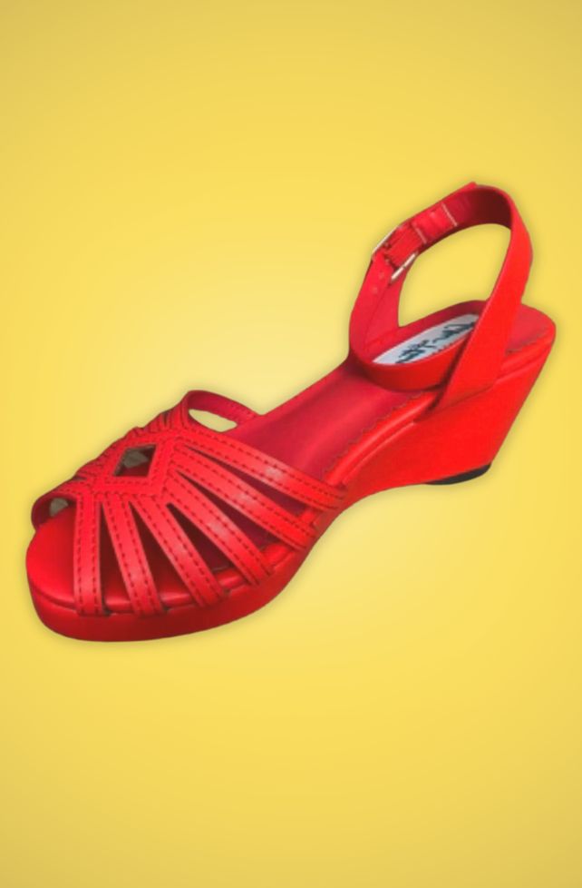 Sandale style vintage retro 50s année 50 fifties ouverte plateforme lanière cheville été léger confortable rouge