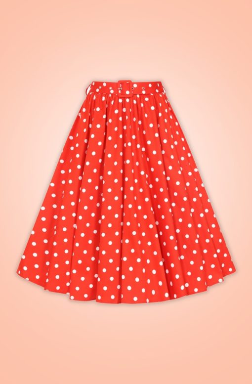 Jupe swing avec ceinture style retro, rouge à poids blancs, Hearts and Roses – Image 5