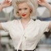 blouse style retro vintage 40s 50s année 40 50 fifties pin up couturiere col noeud cravate manches courtes pinces court ivoire rayon crepe de chine