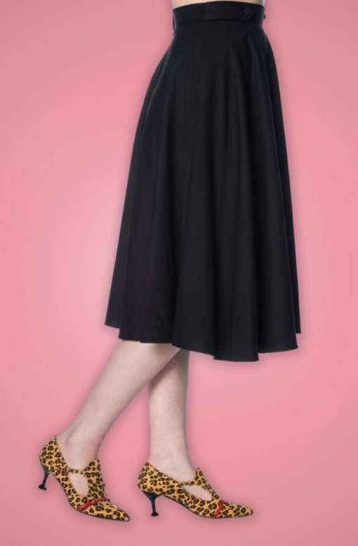 jupe swing style retro vintage 50s fifties pinup ceinture décorative bouton fluide viscose noir banned