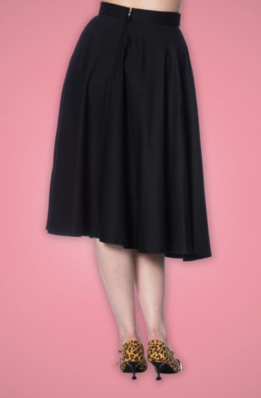 jupe swing style retro vintage 50s fifties pinup ceinture décorative bouton fluide viscose noir banned
