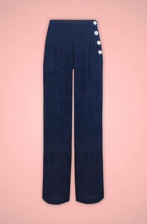 pantalon coupe droite fluide style marin année 50 fifties 50s 40 40s bleu marine cintré taille retro vintage the seamstress of bloomsbury