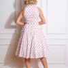 robe swing évasée trapèze retro vintage sans manche col chemise bouton décoratif blanc blanche pois polka dot rouge cintré midi fifties 50s années 50 pin up elegant chic classe casual quotidien tissu coton hearts and roses