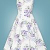 robe swing évasée trapèze retro vintage sans manche col chemise fantaisie blanche bleu ciel fleurs violette lilas feuilles vertes été plage cintré midi fifties 50s années 50 pin up elegant chic classe casual quotidien tissu coton sans jupon hearts and roses