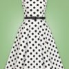 robe swing évasée trapèze retro vintage sans manche col V ceinture décorative blanc blanche pois polka dot noir cintré midi fifties 50s années 50 pin up elegant chic classe casual quotidien tissu coton sans jupon hearts and roses
