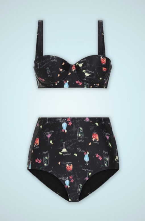 Bas de bikini, noir et motifs cocktail, Collectif