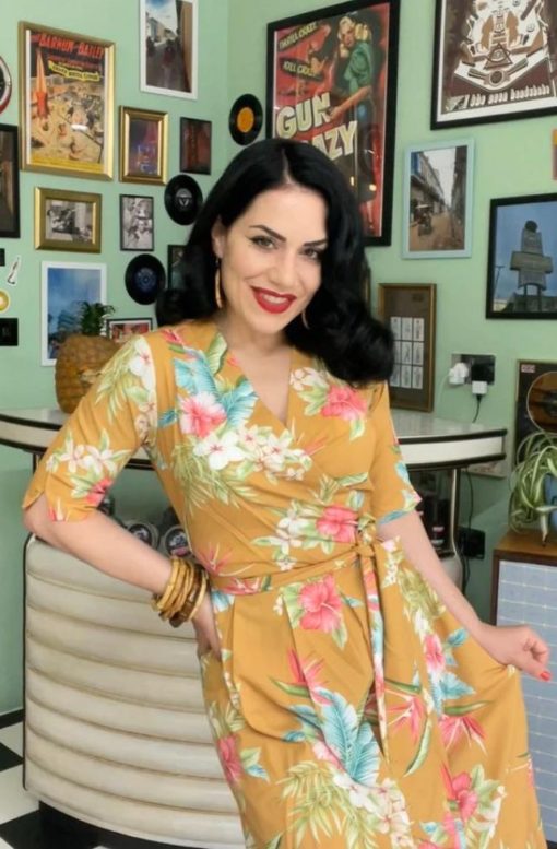 Robe portefeuille style vintage, moutarde honolulu, Rock N Romance Vintage – Image 2