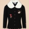 cardigan retro vintage 50s fifties années 50 fausse fourrure blanche noir manche 3/4 trois quart broderie lapin champignon banned