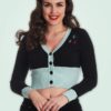 cardigan court vintage retro décolleté v broderie etoile dos manche longue noir bleu ciel usa america british anglais banned fifties années 50 50s