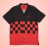 Chemise retro vintage vieux old bowling large manche courte us usa 50s fifties années 50 dinner film grease noir rouge damier broderie chet rock