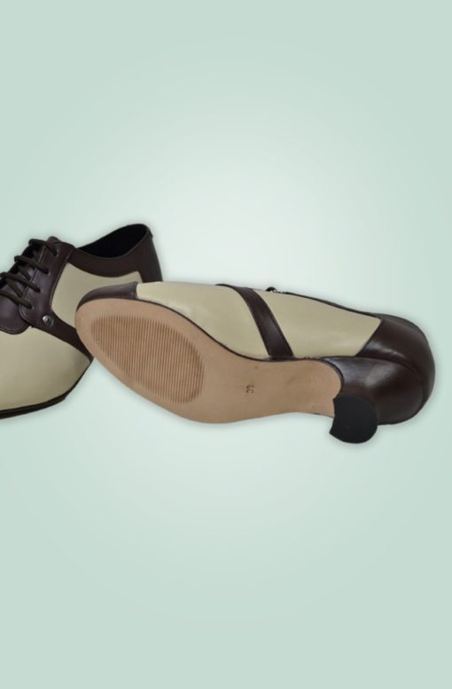 chaussure retro vintage talon louis xv bas petit bout rond lacet cuir marron brun beige ancien bicolor steelground