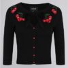 Cardigan rockabilly noir motif cerises années 50