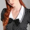 Blouse manches bouffantes, années 50, noire a pois blancs