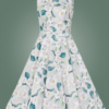 robe-swing-style-retro-50s-grise imprimee-fleurs-blanches-roses-col-chemisier-devant